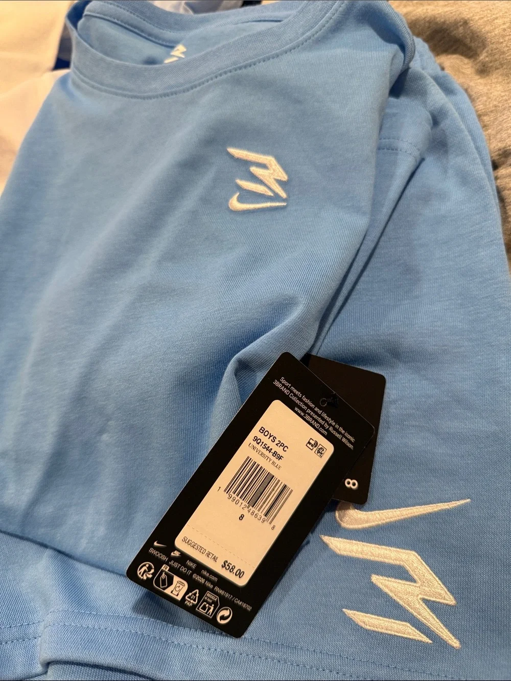 Nike Light Blue Boys' T-Shirt with White Logo Embroidery